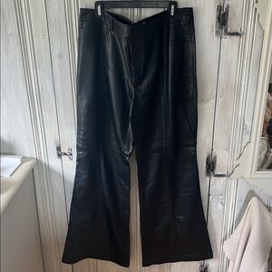 MNG Black Faux Leather Wide Leg Pants Size 14 (EUR 46) High Rise Flare Trousers